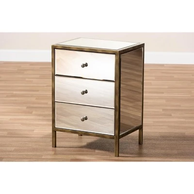 Baxton Studio Nouria Mirrored 3 Drawer Nightstand Bedside Table Silver - BaxtonStudio 6 Baxton Studio Nouria Mirrored 3 Drawer Nightstand Bedside Table Silver - BaxtonStudio - Image 4