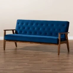 Sorrento Velvet Upholstered Wooden 3 Seater Sofa Navy Blue/Brown - Baxton Studio -Home Furniture Shop-Baxton Studio GUEST aa493472 482c 4a2d b6db d54efff3bf0f