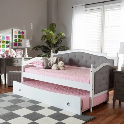 Twin Marlie Upholstered Daybed With Trundle Gray/White - Baxton Studio 9 Twin Marlie Upholstered Daybed With Trundle Gray/White - Baxton Studio - Image 7