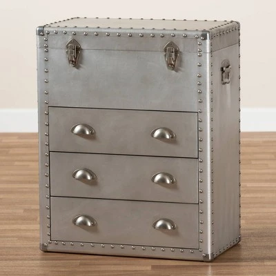 Serge Metal 3 Drawer Accent Storage Chest Silver - Baxton Studio 11 Serge Metal 3 Drawer Accent Storage Chest Silver - Baxton Studio - Image 9