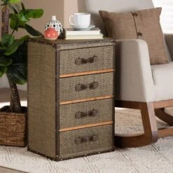 Owen Fabric Upholstered 4 Drawer Accent Storage Cabinet Brown - Baxton Studio -Home Furniture Shop-Baxton Studio GUEST ac5caefd 91b6 423e af06 0de12153e7da