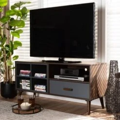 Garrick Two-Toned Wood 1 Drawer TV Stand For TVs Up To 50" Gray/Walnut Brown - Baxton Studio 16 Garrick Two-Toned Wood 1 Drawer TV Stand For TVs Up To 50" Gray/Walnut Brown - Baxton Studio -Home Furniture Shop-Baxton Studio GUEST ad24c165 34f8 49ce b21a f0651cded570