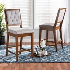 2pc Gideon Fabric Upholstered And Wood Counter Height Barstool Set - Baxton Studio -Home Furniture Shop-Baxton Studio GUEST ad662a40 4e63 441e 8336 b6bb24c7650d