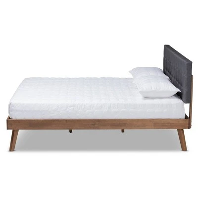 Devan Fabric Upholstered Walnut Finished Platform Bed - Baxton Studio 3 Devan Fabric Upholstered Walnut Finished Platform Bed - Baxton Studio