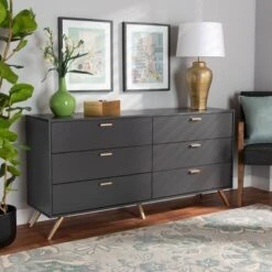 Kelson Wood 6 Drawer Dresser Dark Gray/Gold - Baxton Studio -Home Furniture Shop-Baxton Studio GUEST adfff63d 9644 4f5c 950b 69b6fd9f9f83