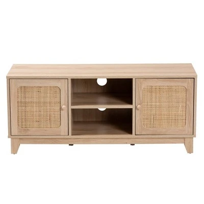 Elsbeth Wood And Natural Rattan 2 Door TV Stand For TVs Up To 40" Light Brown/Natural Brown - Baxton Studio 3 Elsbeth Wood And Natural Rattan 2 Door TV Stand For TVs Up To 40" Light Brown/Natural Brown - Baxton Studio