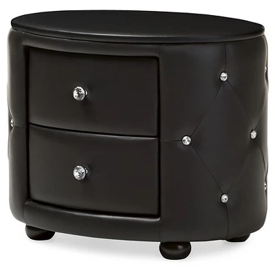 Davina Hollywood Glamour Style Oval 2 - Drawer Faux Leather Upholstered Nightstand - Baxton Studio 8 Davina Hollywood Glamour Style Oval 2 - Drawer Faux Leather Upholstered Nightstand - Baxton Studio - Image 6