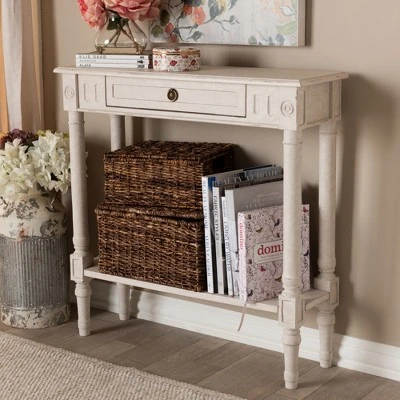 Ariella Whitewashed 1 Drawer End Table White - Baxton Studio 8 Ariella Whitewashed 1 Drawer End Table White - Baxton Studio - Image 6