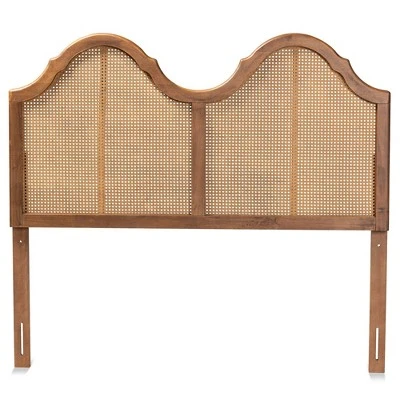 Hazel Vintage Wood And Synthetic Rattan Arched Headboard Walnut - Baxton Studio 3 Hazel Vintage Wood And Synthetic Rattan Arched Headboard Walnut - Baxton Studio