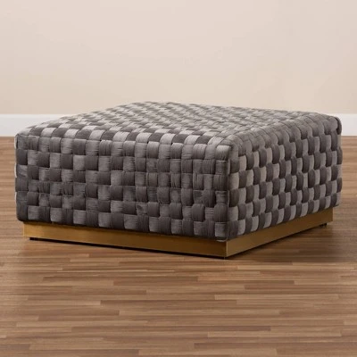 Noah Velvet Fabric Upholstered Square Cocktail Ottoman Gray/Gold - Baxton Studio 6 Noah Velvet Fabric Upholstered Square Cocktail Ottoman Gray/Gold - Baxton Studio - Image 4