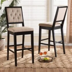2pc Gideon Fabric Upholstered And Wood Barstool Set Sand/Dark Brown - Baxton Studio -Home Furniture Shop-Baxton Studio GUEST af1231df 0a3d 4aea 9631 8f1d9216de27