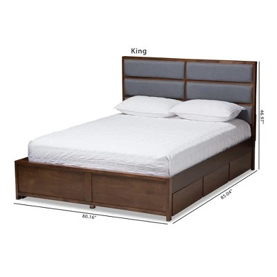 Macey Modern And Contemporary Fabric Upholstered Walnut Finished Storage Platform Bed Gray/Brown - Baxton Studio 13 Macey Modern And Contemporary Fabric Upholstered Walnut Finished Storage Platform Bed Gray/Brown - Baxton Studio - Image 11