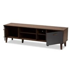 Moina Two-Tone Wood TV Stand For TVs Up To 70" Walnut/Gray - Baxton Studio