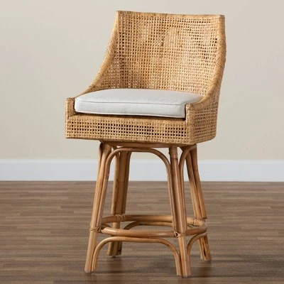 Bella Rattan Counter Stool Natural Brown/White - Baxton Studio 10 Bella Rattan Counter Stool Natural Brown/White - Baxton Studio - Image 8