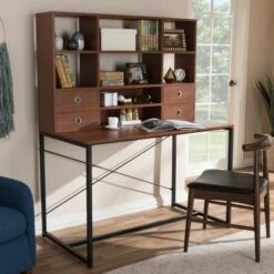 Edwin Rustic Industrial Style Wood And Metal 2 In 1 Bookcase Writing Desk Brown/Black - Baxton Studio -Home Furniture Shop-Baxton Studio GUEST b22d5d64 2c99 45f1 ade9 3b2a62b8ad72