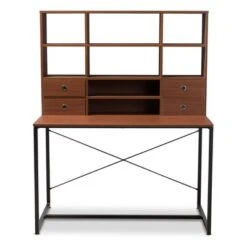 Edwin Rustic Industrial Style Wood And Metal 2 In 1 Bookcase Writing Desk Brown/Black - Baxton Studio