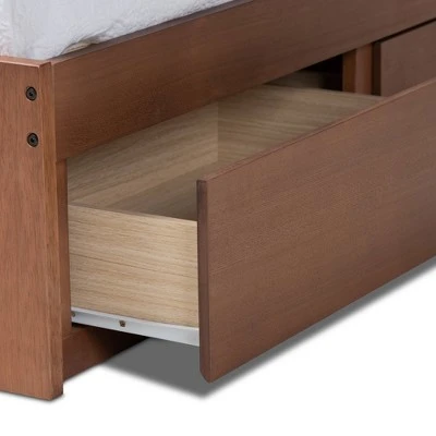Wren 3 Drawer Storage Bed Frame Walnut - Baxton Studio 8 Wren 3 Drawer Storage Bed Frame Walnut - Baxton Studio - Image 6