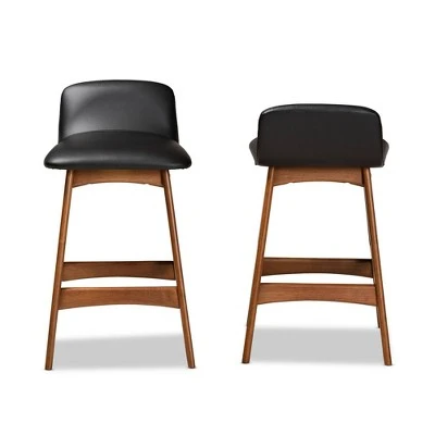2pc Darrin Faux Leather And Wood Counter Height Barstools Black/Walnut/Brown - Baxton Studio 3 2pc Darrin Faux Leather And Wood Counter Height Barstools Black/Walnut/Brown - Baxton Studio