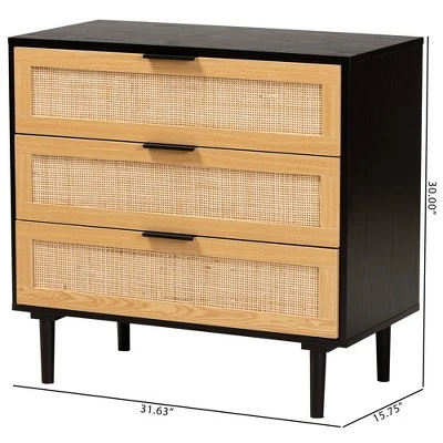 Maureen Wood And Rattan 3 Drawer Dresser Espresso/Natural Brown - Baxton Studio 11 Maureen Wood And Rattan 3 Drawer Dresser Espresso/Natural Brown - Baxton Studio - Image 9