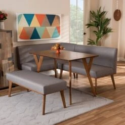 4pc Odessa Mid-Century Modern Fabric Upholstered Wood Dining Nook Set Walnut/Brown - Baxton Studio -Home Furniture Shop-Baxton Studio GUEST b3272b99 fd05 469e 9ae8 e32fa29e753b