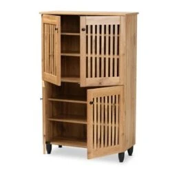 Fernanda Wood 4 Door Storage Cabinet Oak Brown/Black - Baxton Studio