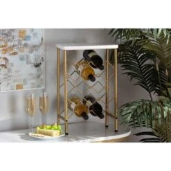 Ramona Metal Wine Rack With Faux Marble Tabletop Gold - Baxton Studio -Home Furniture Shop-Baxton Studio GUEST b43c5626 6ec6 4440 95ee ec6c375afe99