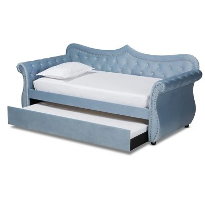 Twin Abbie Velvet Tufted Daybed With Trundle Light Blue - Baxton Studio 3 Twin Abbie Velvet Tufted Daybed With Trundle Light Blue - Baxton Studio