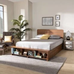 4 Drawer Vita Modern Transitional Wood Platform Storage Bed Walnut/Brown - Baxton Studio -Home Furniture Shop-Baxton Studio GUEST b589c0f8 568f 46f5 a8c3 fe489c1b184e