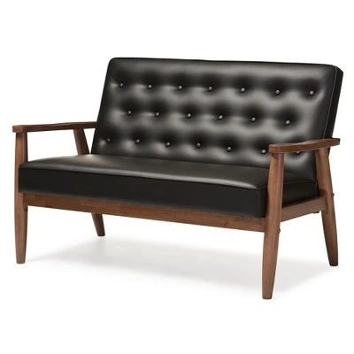 Sorrento Mid-Century Retro Modern Faux Leather Upholstered Wooden 2 Seater Loveseat - Baxton Studio 6 Sorrento Mid-Century Retro Modern Faux Leather Upholstered Wooden 2 Seater Loveseat - Baxton Studio - Image 4