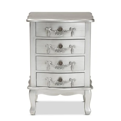 Callen Brushed Wood 4 Drawer Nightstand Silver - Baxton Studio 5 Callen Brushed Wood 4 Drawer Nightstand Silver - Baxton Studio - Image 3