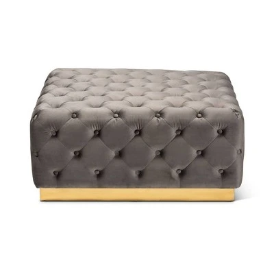 Verene Velvet Upholstered Square Cocktail Ottoman Gray/Gold - Baxton Studio 3 Verene Velvet Upholstered Square Cocktail Ottoman Gray/Gold - Baxton Studio