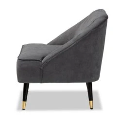 Ellard Velvet Fabric Upholstered Two-Tone Wood Accent Chair Gray/Dark Brown - Baxton Studio -Home Furniture Shop-Baxton Studio GUEST b6a36f4f 04dc 43e4 85e7 08c5606e684f