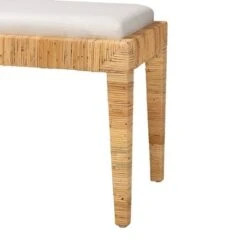Sofia Rattan And Mahogany Wood Bench White/Natural Brown - Baxton Studio -Home Furniture Shop-Baxton Studio GUEST b6c597af 41a7 40d7 8f43 1de34b02bede