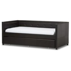 Frank Modern And Contemporary Faux Leather Button - Tufting Sofa Daybed With Roll - Out Trundle Guest Bed - Twin - Baxton Studio 20 Frank Modern And Contemporary Faux Leather Button - Tufting Sofa Daybed With Roll - Out Trundle Guest Bed - Twin - Baxton Studio -Home Furniture Shop-Baxton Studio GUEST b70f2c39 041b 4f6f 8d4d 67c41e5d02b2