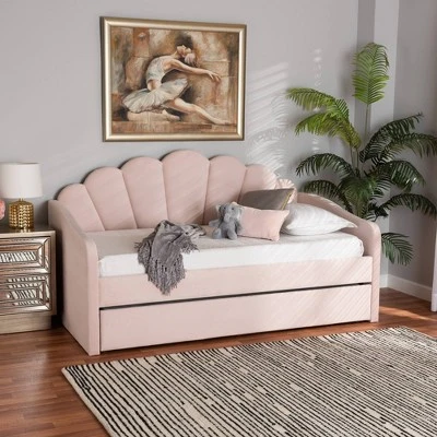 Timila Velvet Fabric Upholstered Daybed With Trundle Light Pink - Baxton Studio 3 Timila Velvet Fabric Upholstered Daybed With Trundle Light Pink - Baxton Studio
