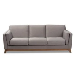 Baxton Studio Sava Fabric Upholstered Walnut Wood 3 Seater Sofa Gray - BaxtonStudio -Home Furniture Shop-Baxton Studio GUEST b78dc40e 8de6 4711 966b c05170d56322