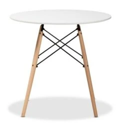 Varen Plastic And Wood Dining Table White/Oak Brown/Black - Baxton Studio