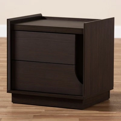 Larsine Finished 2 Drawer Nightstand Brown - Baxton Studio 4 Larsine Finished 2 Drawer Nightstand Brown - Baxton Studio - Image 2