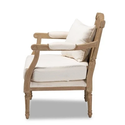 Clemence Upholstered Whitewashed Wood Accent Chair Ivory/Oak - Baxton Studio 10 Clemence Upholstered Whitewashed Wood Accent Chair Ivory/Oak - Baxton Studio - Image 8