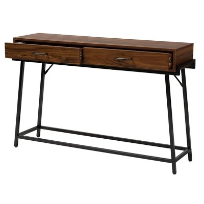 Eivor Wood And Metal 2 Drawer Console Table Walnut Brown/Black - Baxton Studio 4 Eivor Wood And Metal 2 Drawer Console Table Walnut Brown/Black - Baxton Studio - Image 2