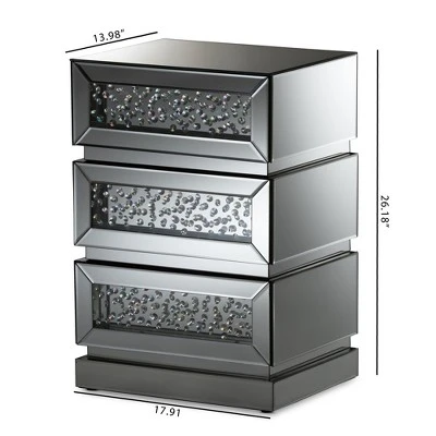 Sabrina Hollywood Regency Glamour Style Mirrored 3 - Drawer Nightstand - Baxton Studio 6 Sabrina Hollywood Regency Glamour Style Mirrored 3 - Drawer Nightstand - Baxton Studio - Image 4