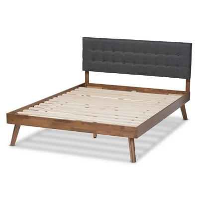 Devan Fabric Upholstered Walnut Finished Platform Bed - Baxton Studio 4 Devan Fabric Upholstered Walnut Finished Platform Bed - Baxton Studio - Image 2