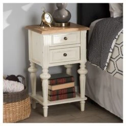 Marquetterie French Provincial Style Weathered Oak Wash Distressed Wood Finish Two - Tone 2 - Drawer And 1 - Shelf Nightstand - White - Baxton Studio 9 Marquetterie French Provincial Style Weathered Oak Wash Distressed Wood Finish Two - Tone 2 - Drawer And 1 - Shelf Nightstand - White - Baxton Studio -Home Furniture Shop-Baxton Studio GUEST ba81e449 1851 46bd 85a6 7ca30b521e62