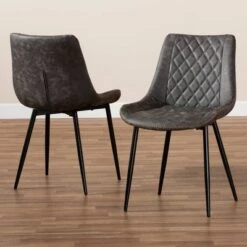 Set Of 2 Loire Faux Leather Upholstered Dining Chair Gray/Black - Baxton Studio -Home Furniture Shop-Baxton Studio GUEST bab1b198 0f3f 4474 9766 03cfc2215bb1