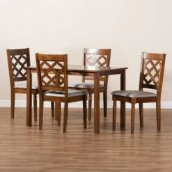 5pc Ramiro Wood Dining Set Gray/Walnut/Brown - Baxton Studio -Home Furniture Shop-Baxton Studio GUEST bc56003b 8c0f 4717 8a87 1aadea8e9e9b