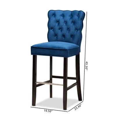 2pc Daphne Velvet Fabric Upholstered And Wood Counter Height Barstool Set - Baxton Studio 9 2pc Daphne Velvet Fabric Upholstered And Wood Counter Height Barstool Set - Baxton Studio - Image 7