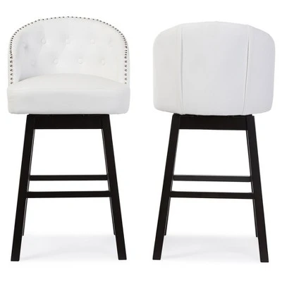 Set Of 2 Avril Modern And Contemporary Faux Leather Tufted Swivel Barstool With Nail Heads Trim - White - Baxton Studio 4 Set Of 2 Avril Modern And Contemporary Faux Leather Tufted Swivel Barstool With Nail Heads Trim - White - Baxton Studio - Image 2
