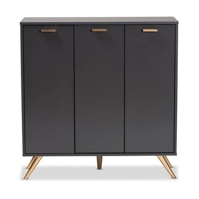 Kelson Wood 3 Door Cabinet Dark Gray/Gold - Baxton Studio 4 Kelson Wood 3 Door Cabinet Dark Gray/Gold - Baxton Studio - Image 2