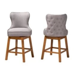 2pc Gradisca Wood Swivel Counter Stool Set Gray/Walnut Brown - Baxton Studio