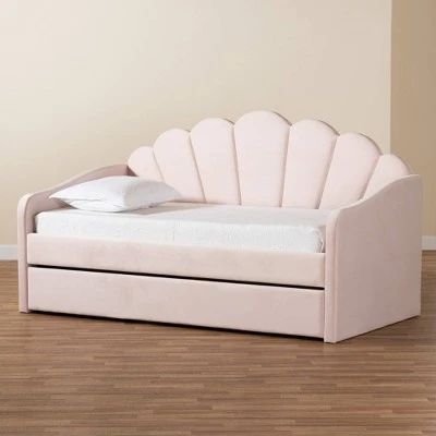 Timila Velvet Fabric Upholstered Daybed With Trundle Light Pink - Baxton Studio 12 Timila Velvet Fabric Upholstered Daybed With Trundle Light Pink - Baxton Studio - Image 10